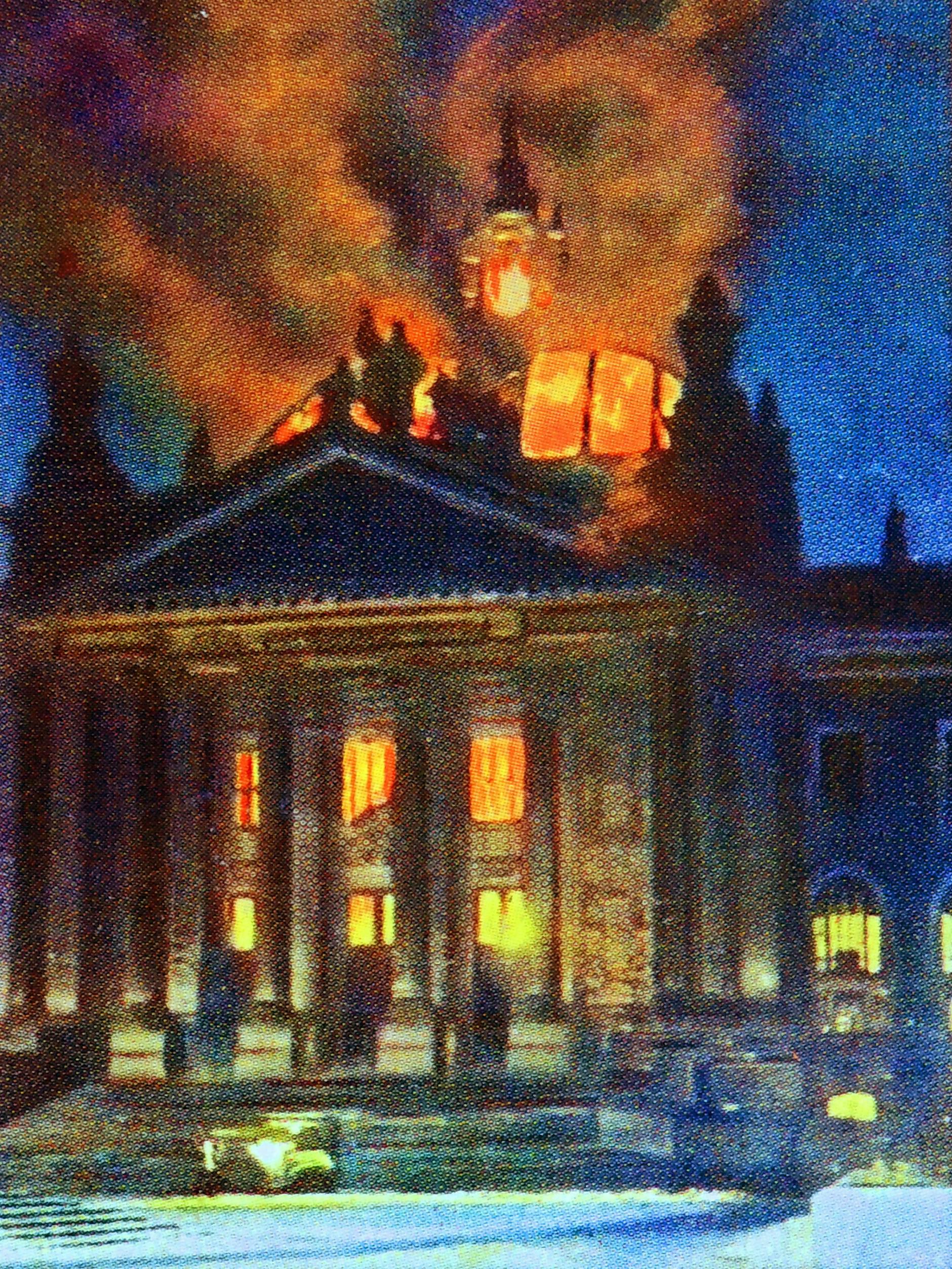 Der Reichstagsbrand in der Nacht vom 27. auf den 28. Februar 1933.