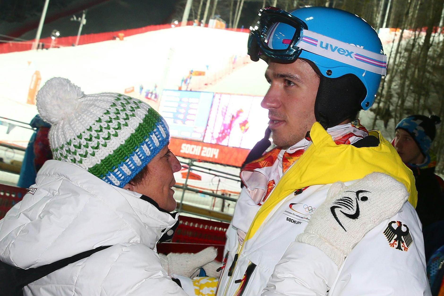 Rosi Mittermaier und ihr Sohn Felix Neureuther bei den Olympischen Spielen 2014 in Sotschi.