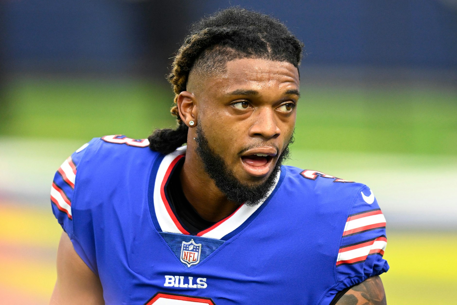 Buffalo-Bills-Star Damar Hamlin vor einem Spiel. Bei einer Partie gegen die Cincinnati Bengals hatte Hamlin einen Herzstillstand erlitten.