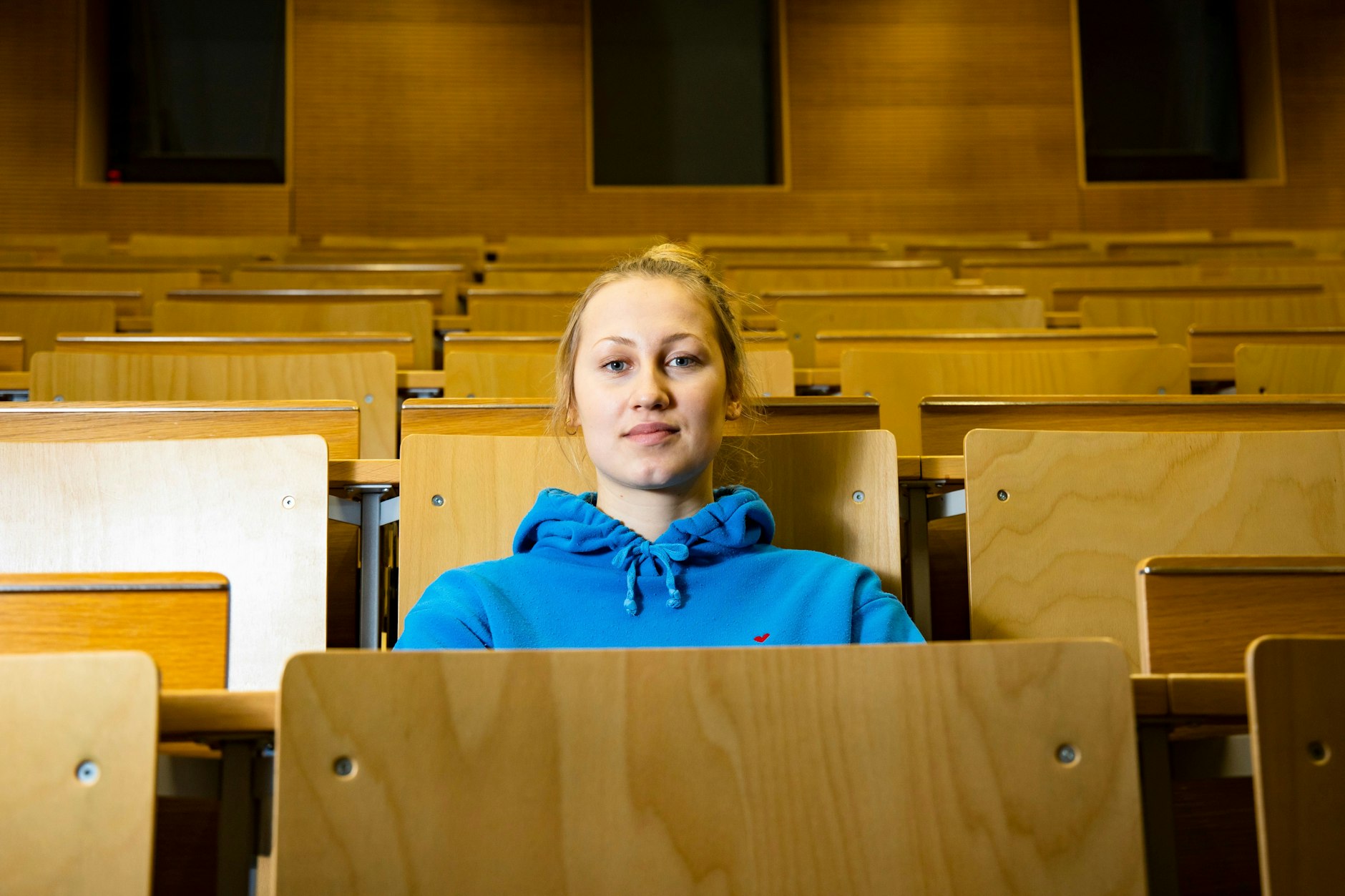 Johanna Schikora im Hörsaal der Humboldt-Uni in Adlershof