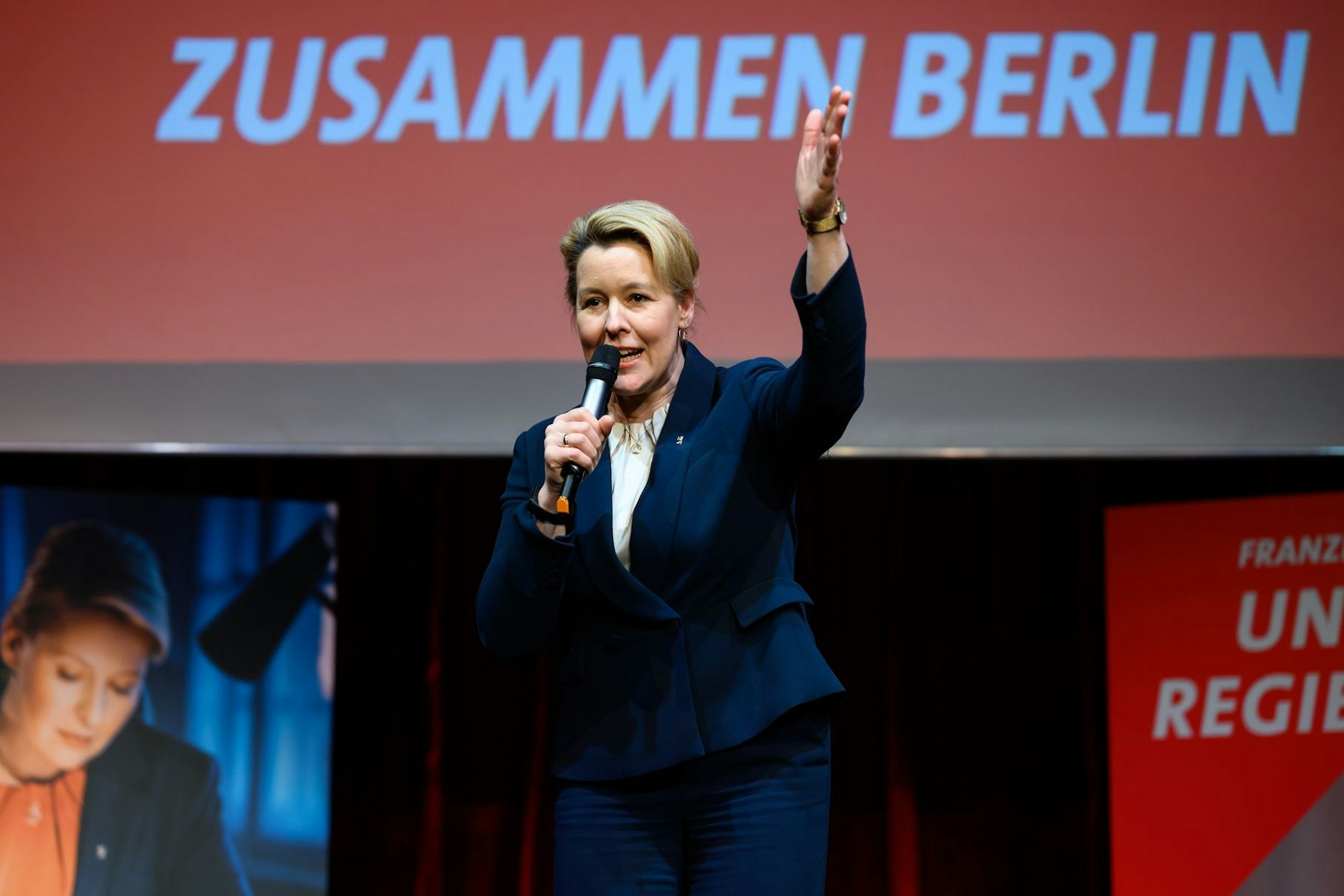 Franziska Giffey spricht auf der Wahlkampferveranstaltung in Berlin.&nbsp;
