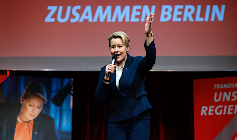 Franziska Giffey spricht auf der Wahlkampferveranstaltung in Berlin.&nbsp;