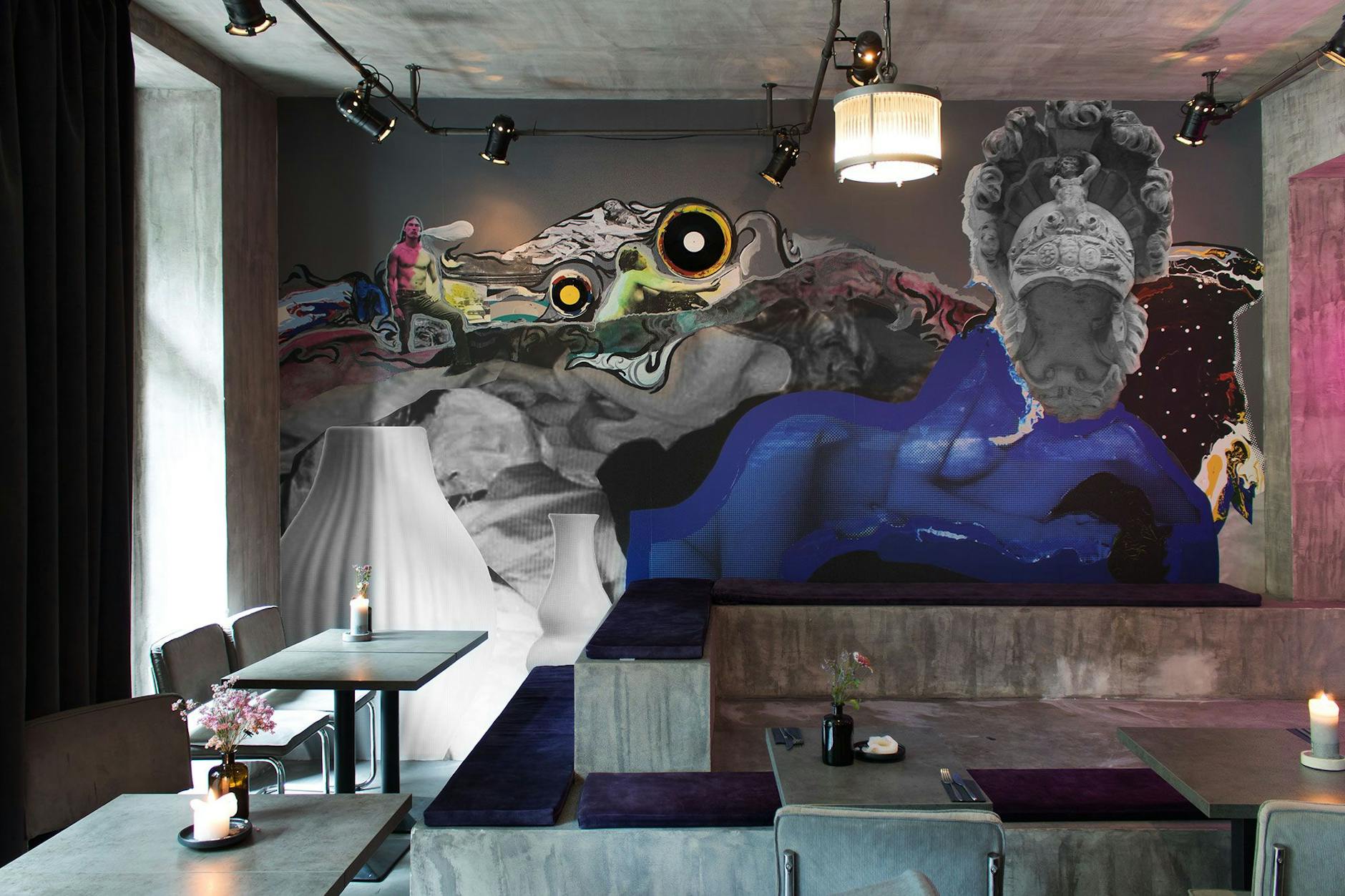 Berliner Stadtlandschaft mit Schallplatten und preußischem Barock: Klaus Killischs erstes Wandbild fürs Thai-Restaurant PREEDA, Bötzowviertel