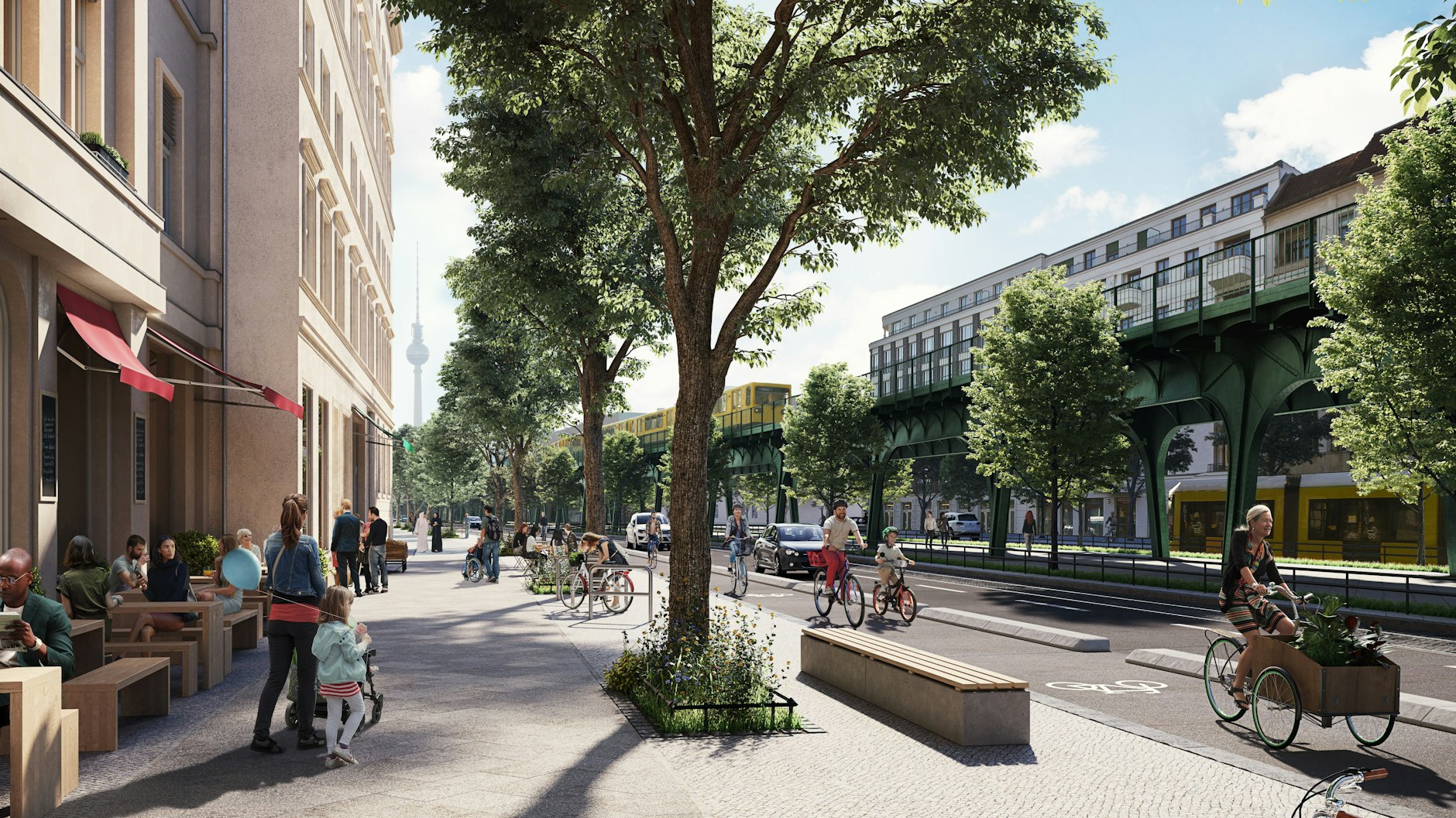 So sollte es im Idealfall aussehen: Der geschützte Radfahrstreifen und Gehweg auf der Schönhauser Allee macht Probleme.