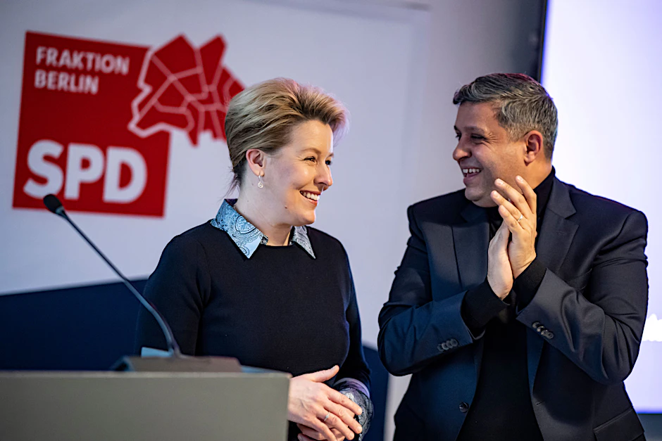 Franziska Giffey und Raed Saleh während der der Klausurtagung der SPD-Fraktion des Berliner Abgeordnetenhauses in Nauen