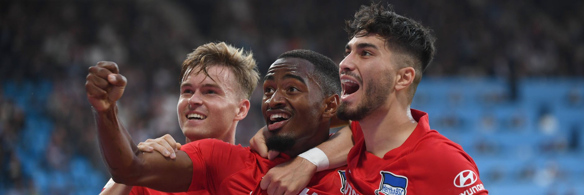 In Bochum jubelt Hertha BSC besonders gern. Maxi Mittelstädt, Myziane Maolida und Suat Serdar (v.l.) feierten in der vergangenen Saison einen 3:1-Sieg. 