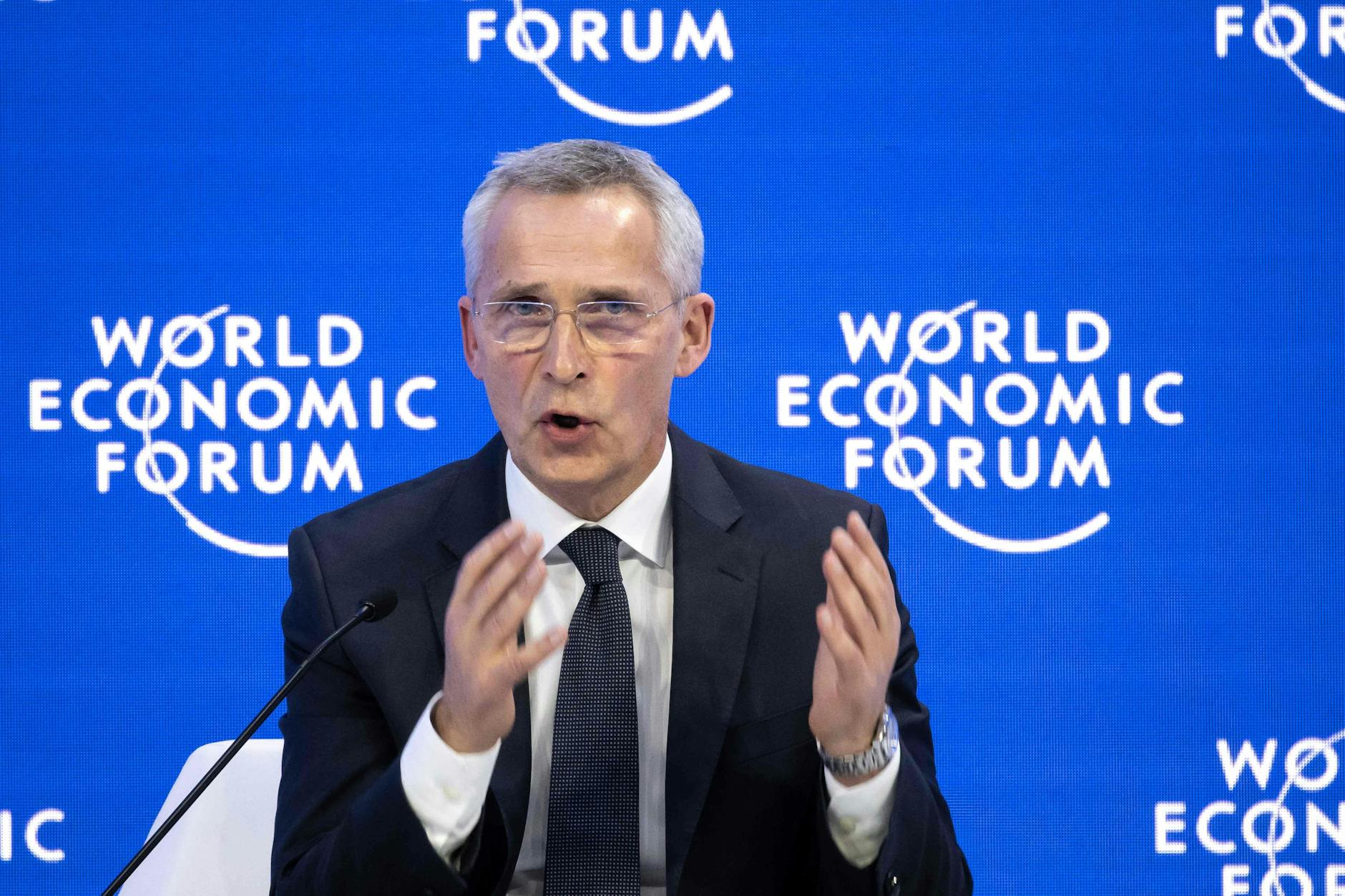 <a href="https://www.berliner-zeitung.de/topics/nato">Nato</a>-Generalsekretär <a href="https://www.berliner-zeitung.de/topics/jens-stoltenberg">Jens Stoltenberg</a> spricht beim Weltwirtschaftsforum in Davos.