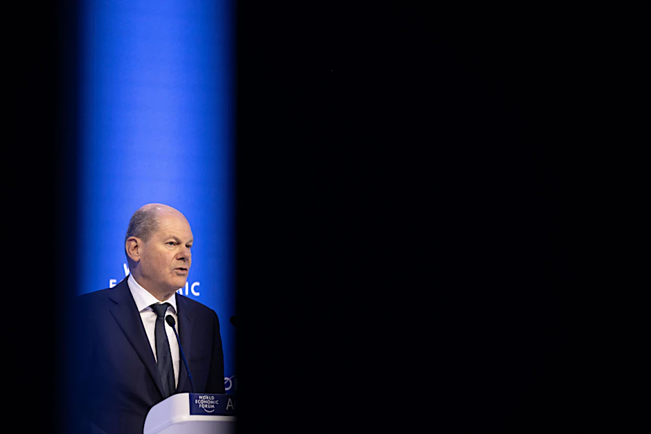 Olaf Scholz spricht am 18. Januar 2023 auf dem WEF.