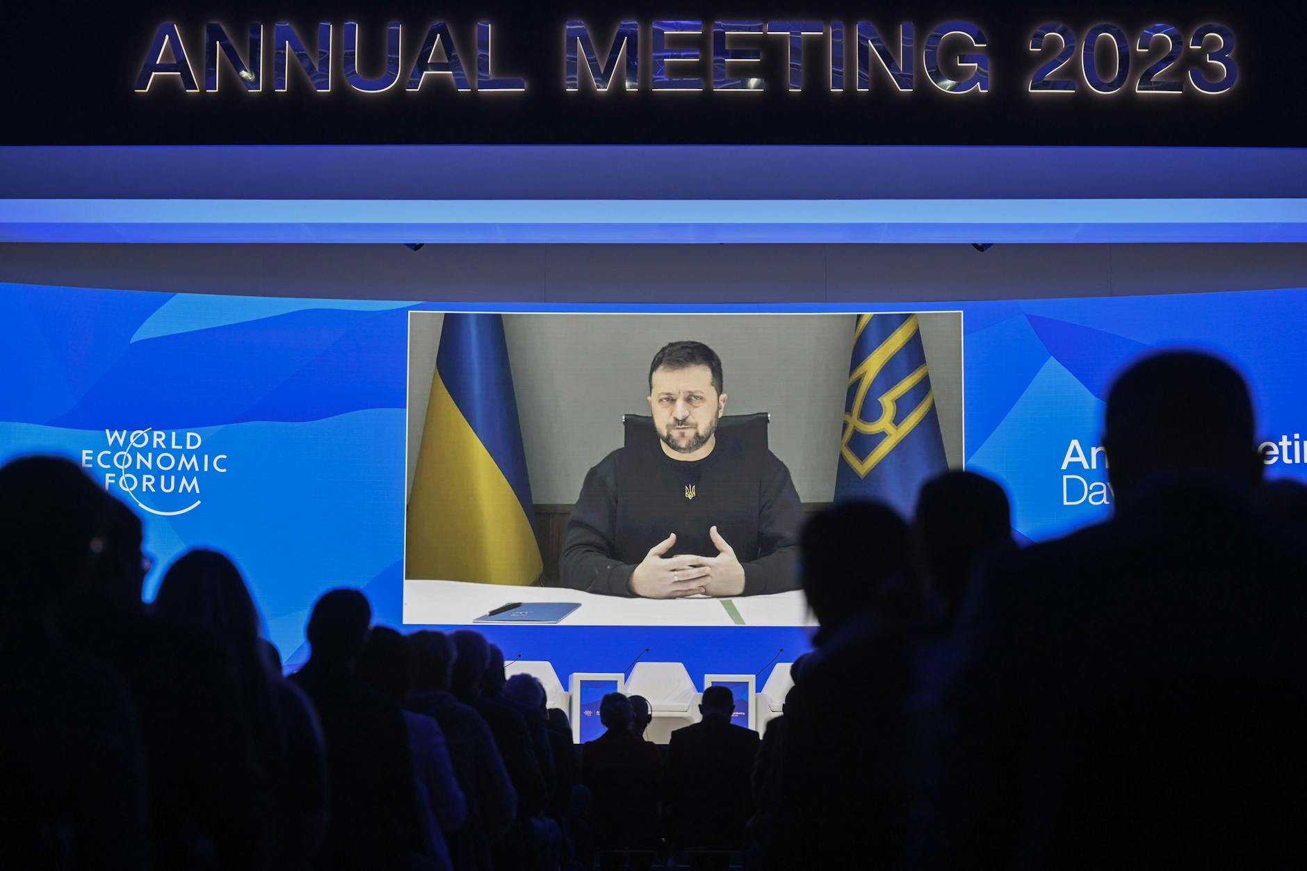 Wolodymyr Selenskyj, Präsident der Ukraine, hält eine Rede per Videokonferenz während des 53. Weltwirtschaftsforums (WEF).