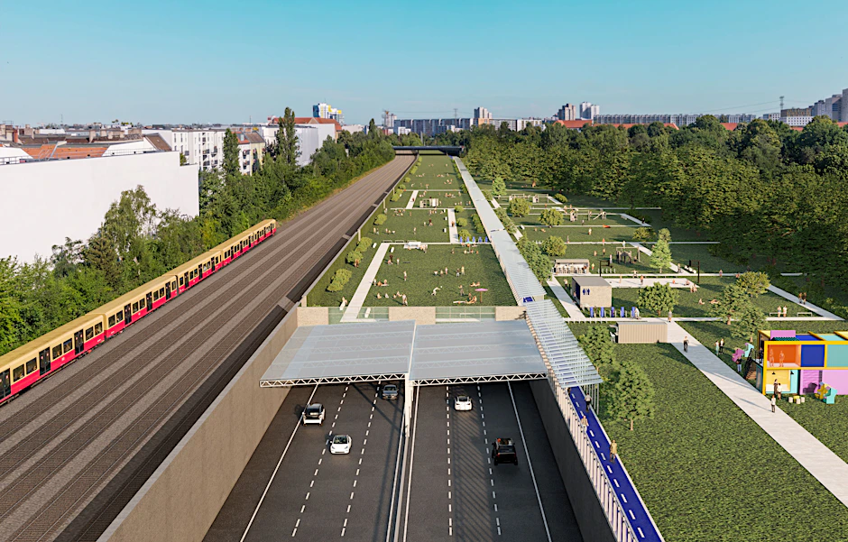 Sechs Fahrstreifen neben der Ringbahn, darauf ein Deckel mit viel Grün, einer Bar und einem Club: So stellen sich Berlins Christdemokraten die „Klimaautobahn“ nördlich der Frankfurter Allee vor.