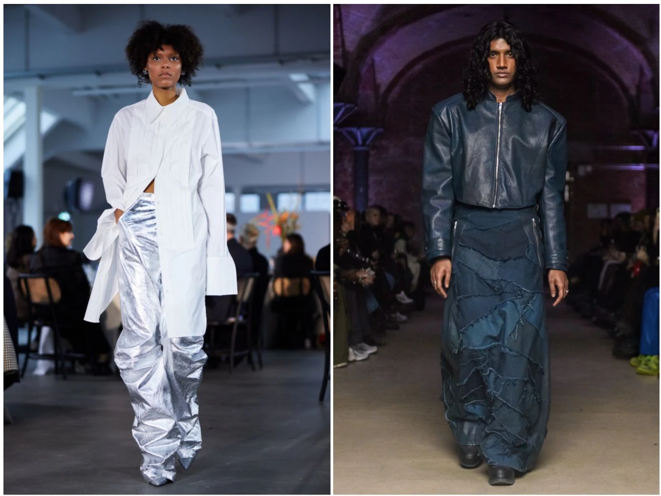 Fassbender: Exaltierter Faltenwurf; Haderlump: Jeans-Patchwork zu Leder.