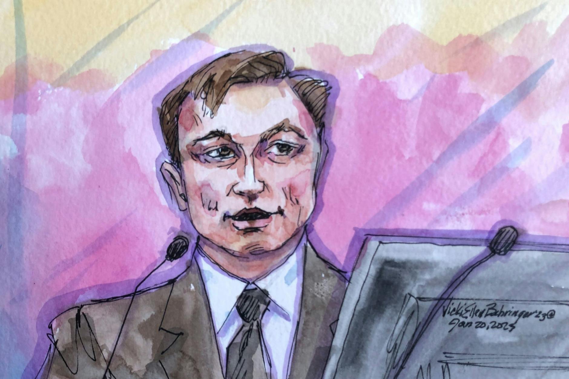 Der Tesla-Chef Elon Musk, hier in einer Gerichtszeichnung, musste aussagen.