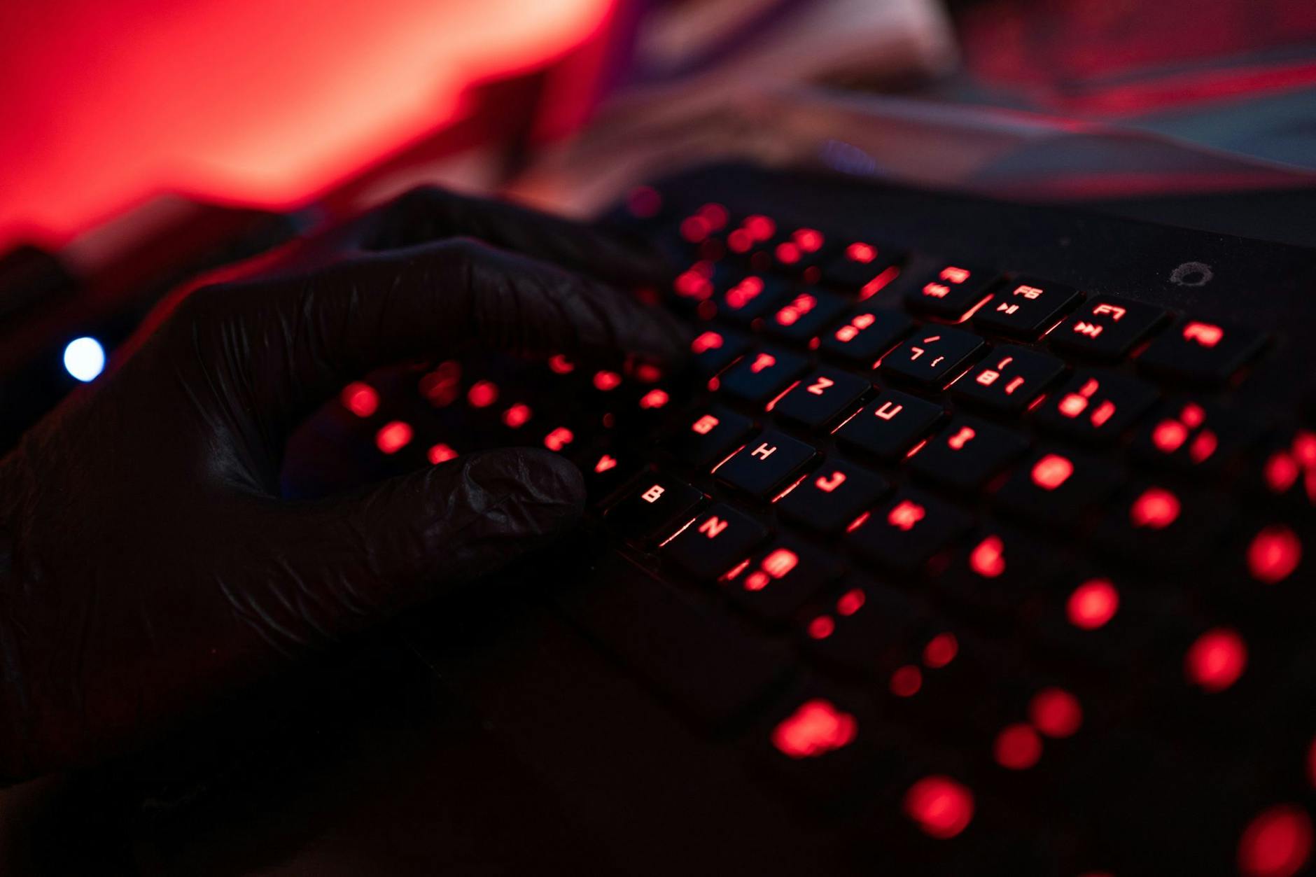 ARCHIV - Ein Mann trägt Handschuhe und tippt auf einer Tastatur.