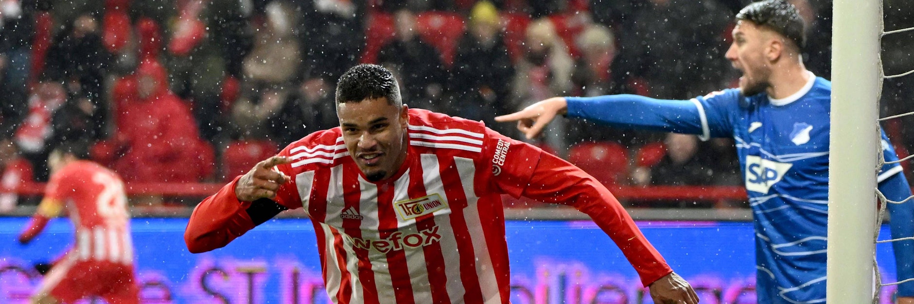 Danilho Doekhi dreht jubelnd ab. Soeben hat er das 2:1 für den 1. FC Union gegen Hoffenheim erzielt.