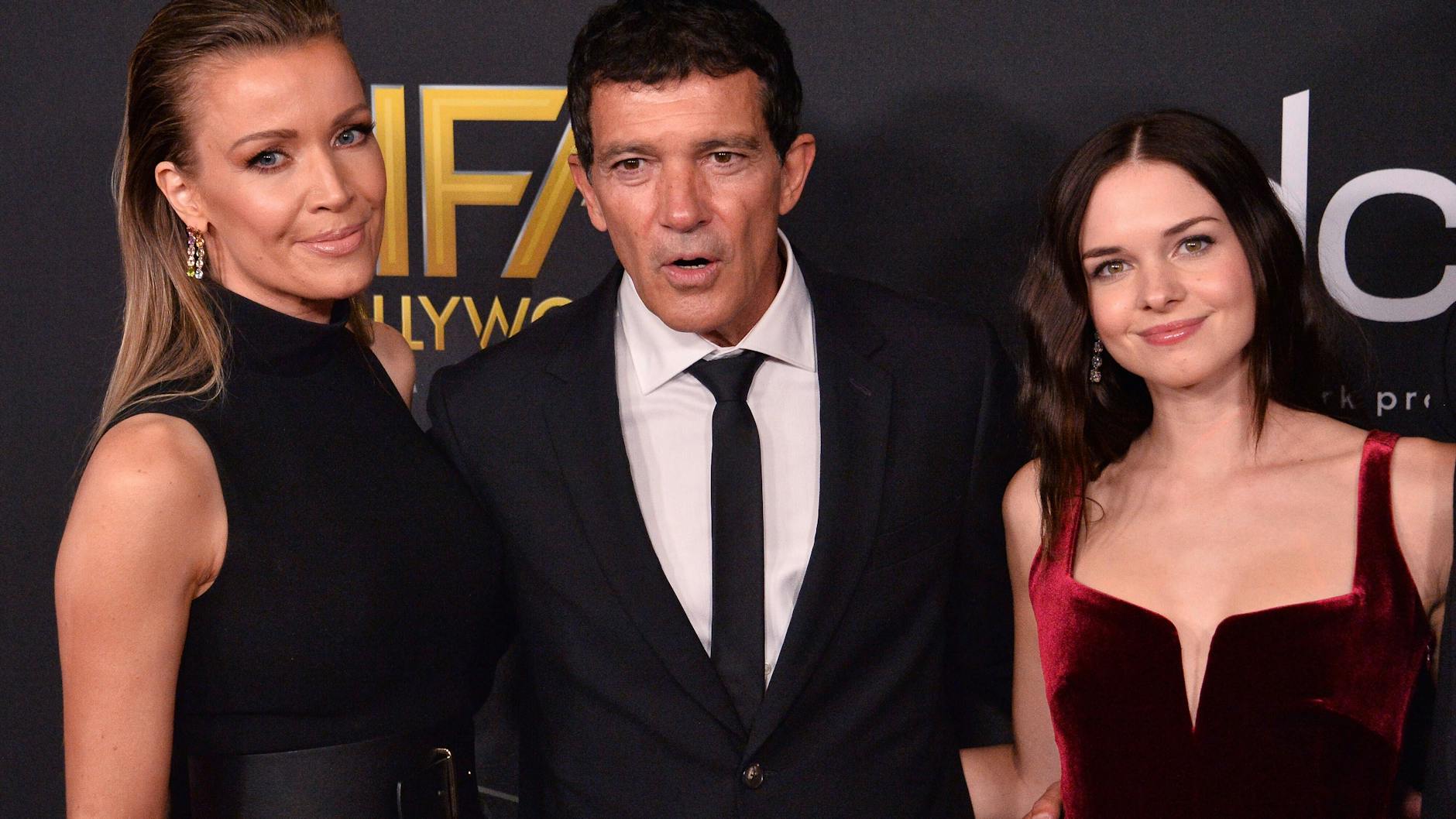 Der spanische Hollywood-Star Antonio Banderas mit seiner Lebensgefährtin Nicole Kimpel (links) und seiner Tochter Stella Banderas