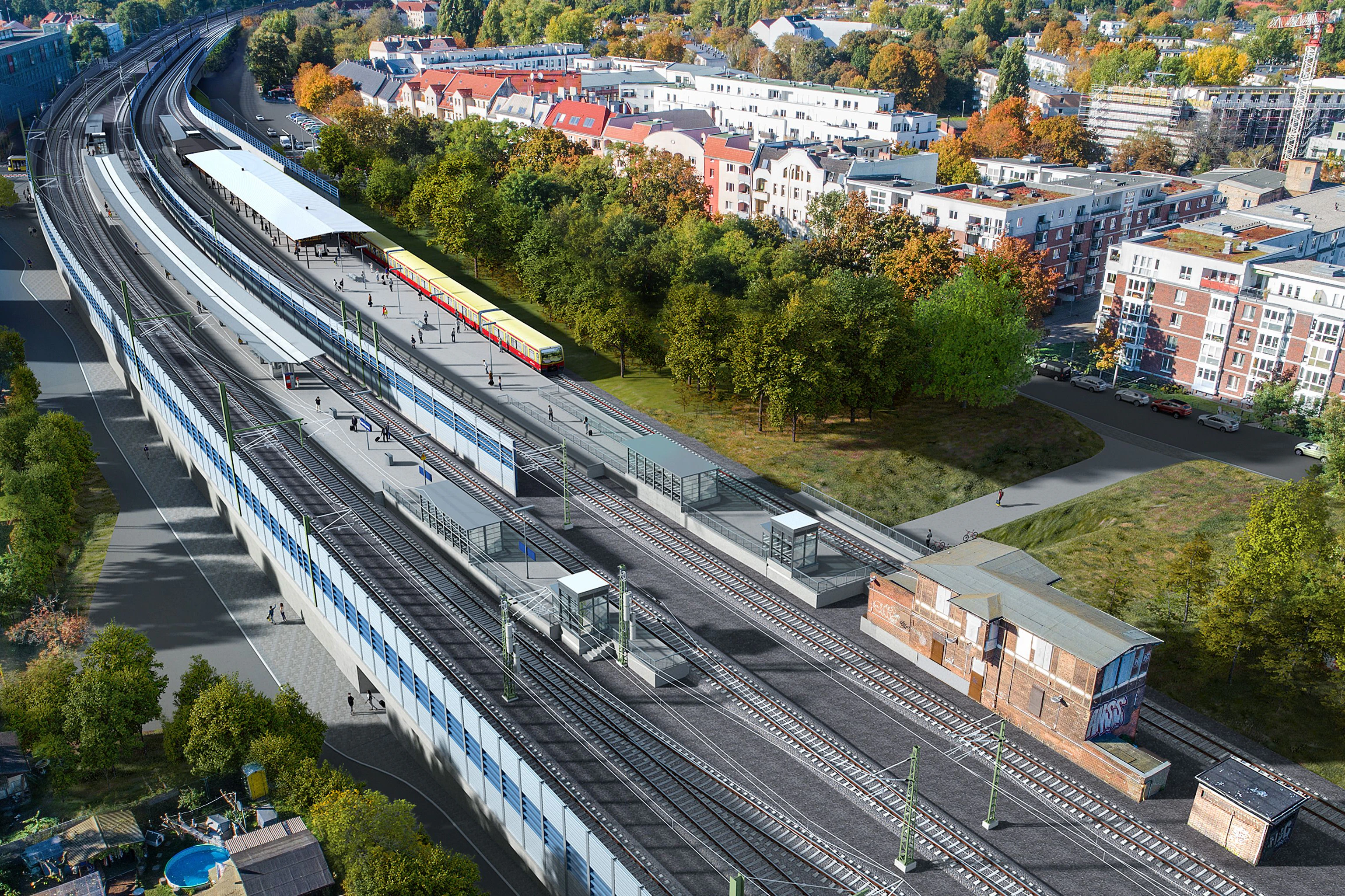 Die Frankfurter Bahn führt durch Berlin-Köpenick. So soll der Bahnhof nach dem Umbau aussehen. Weil dort ab Sommer 2027 außer S-Bahnen auch Regionalzüge halten, wird die Leistungsfähigkeit zusätzlich belastet.