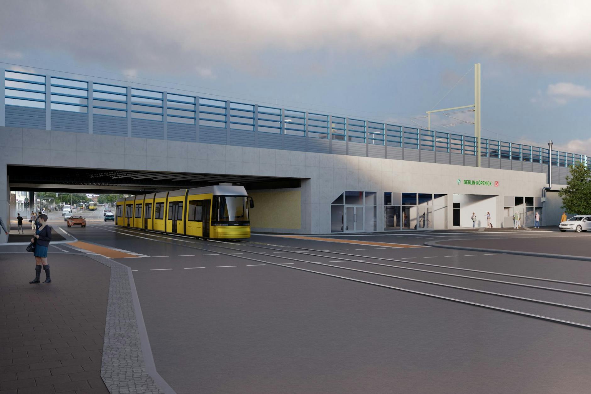 So wird die neue Bahnbrücke über der Bahnhofstraße aus Richtung Forum aussehen. Trotz der Aufweitung ist es nicht möglich, die Straßenbahnhaltestellen unter die Überführung zu verlegen, um Umsteigewege zu verkürzen.