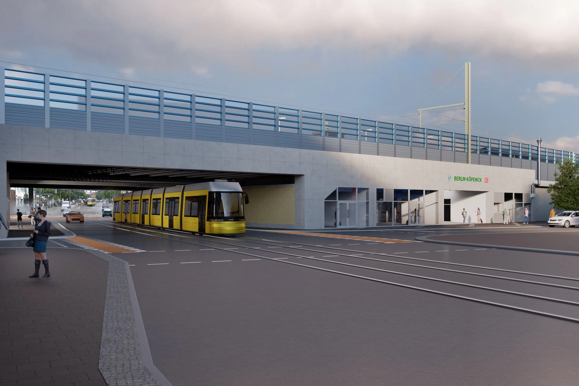 So wird die neue Bahnbrücke über der Bahnhofstraße aus Richtung Forum Köpenick aussehen. Trotz der Aufweitung wird es nicht möglich sein, die Straßenbahnhaltestellen unter die Überführung zu verlegen.