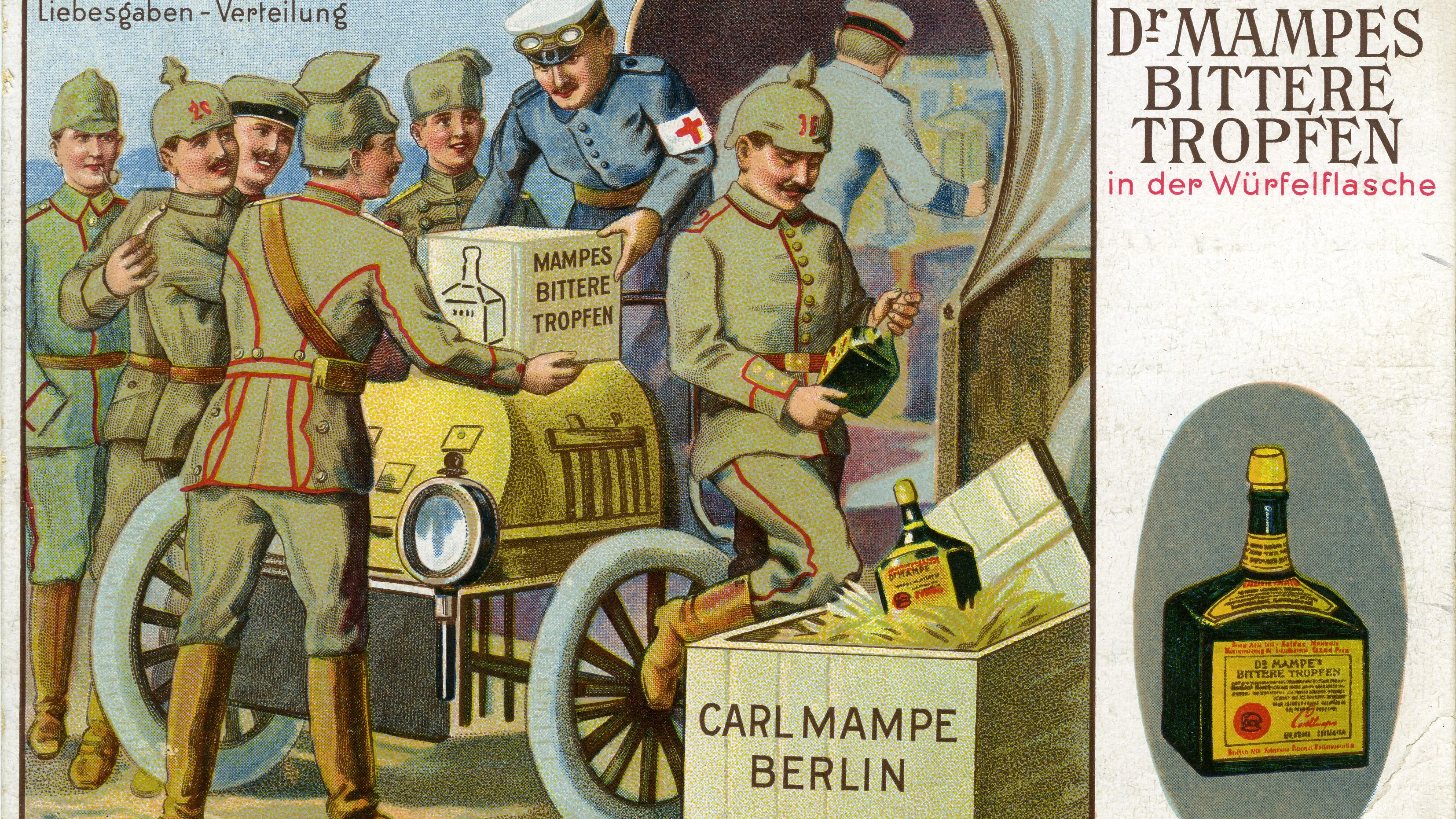 Mampe gab im ersten Weltkrieg eine Serie mit Kriegspostkarten heraus. Um 1915 wurden sie in Deutschland verschickt.&nbsp;