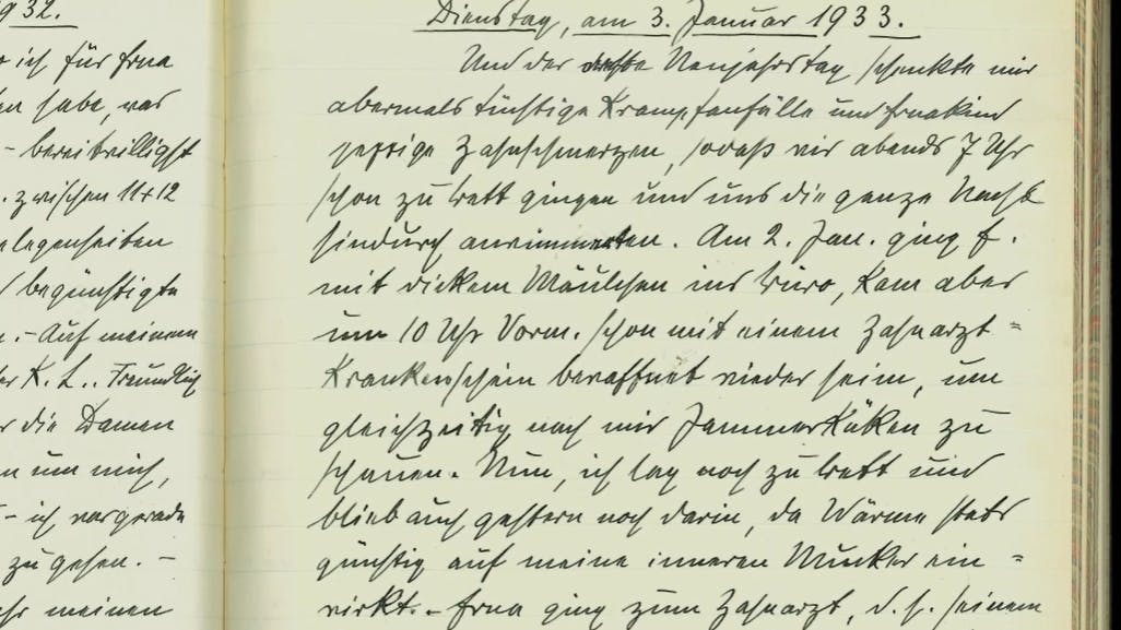 Notizen aus dem Tagebuch der Berliner Hausfrau Clara Brause, die sie im Jahr 1933 geschrieben hatte.