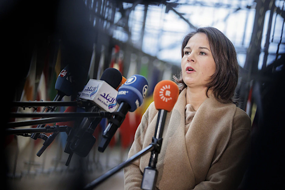 Bundesaußenministerin Annalena Baerbock bei Pressestatement.