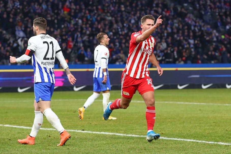 Unions Paul Seguin jubelt über seinen Treffer zum 2:0.