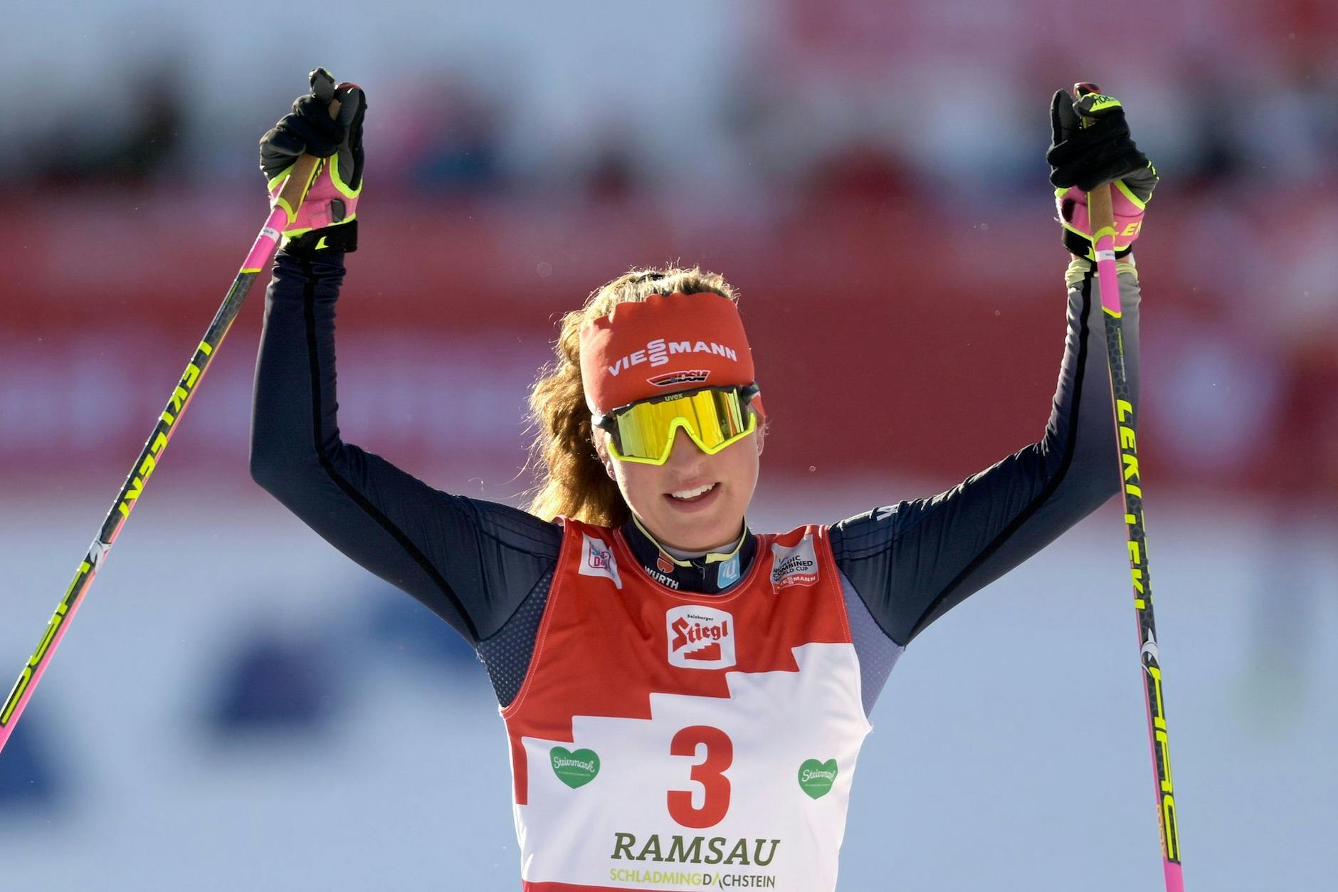 ARCHIV - Kombiniererin Nathalie Armbruster kam in Estland aus Zweite ins Ziel.