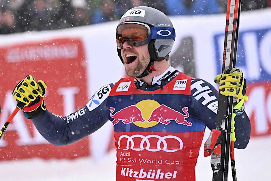 Der Norweger Aleksander Aamodt Kilde legte eine starke Abfahrt auf der Streif hin.  a