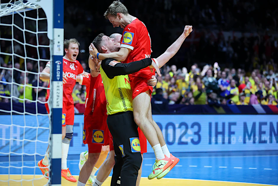 Dänemarks Spieler jubeln nach dem Sieg gegen Frankreich.&nbsp;