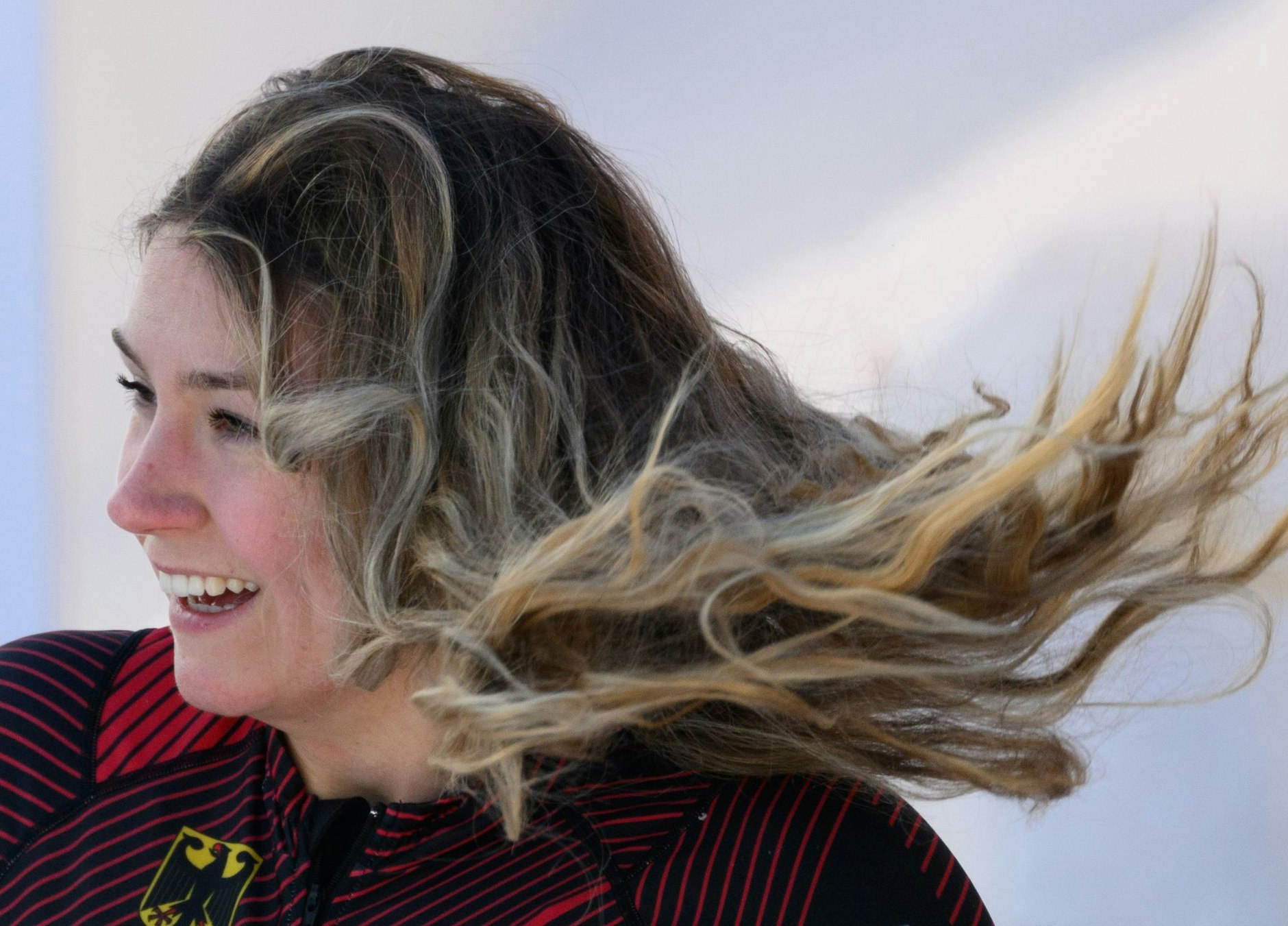 Laura Nolte aus Deutschland jubelt im Ziel. Die Zweierbob-Olympiasiegerin aus Winterberg ist in St. Moritz die erste deutsche Monobob-Weltmeisterin geworden.  