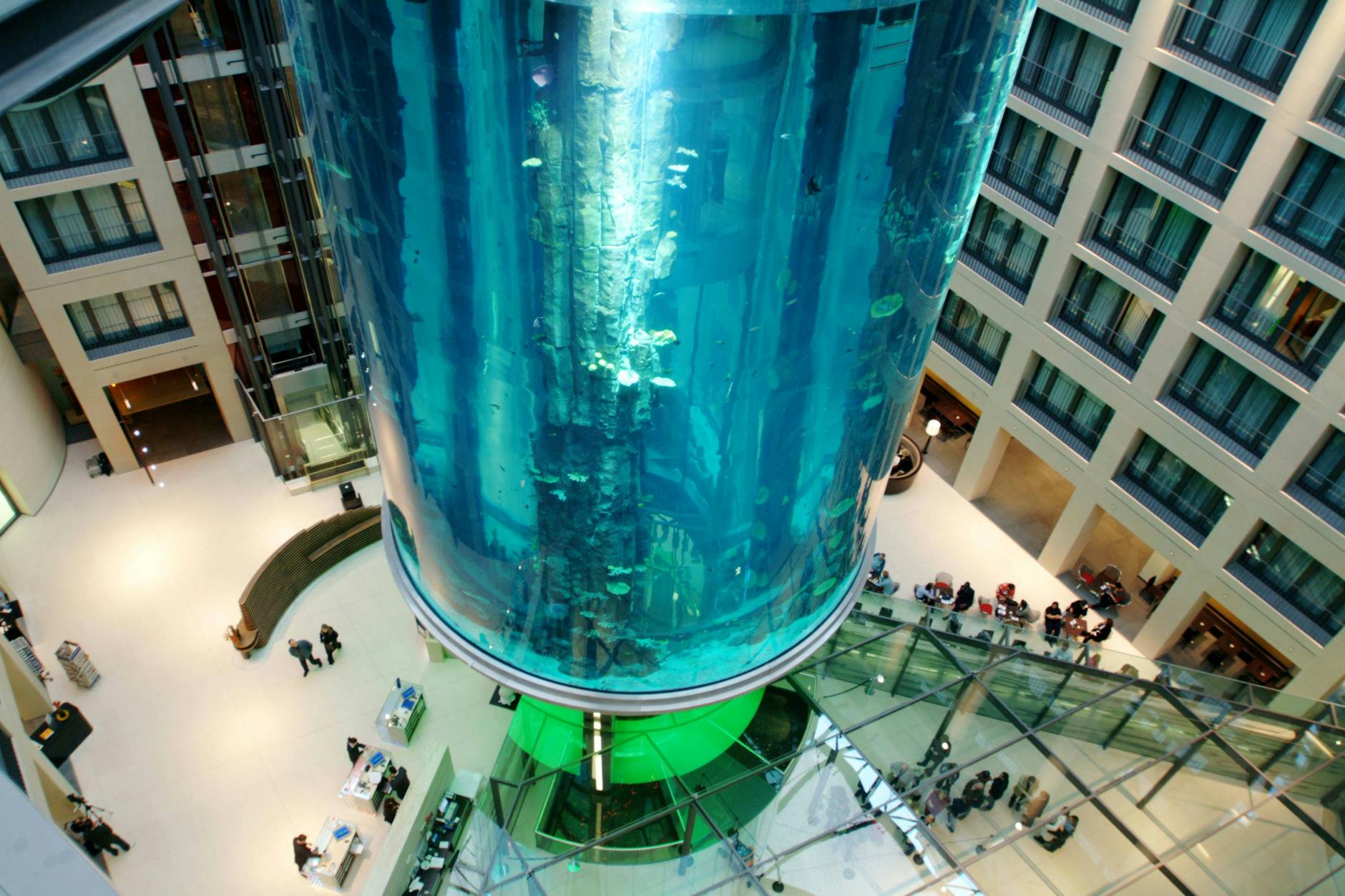 Das zylindrische Aquarium tropfte schon 2019. Im Dezember 2022 ist es geplatzt.