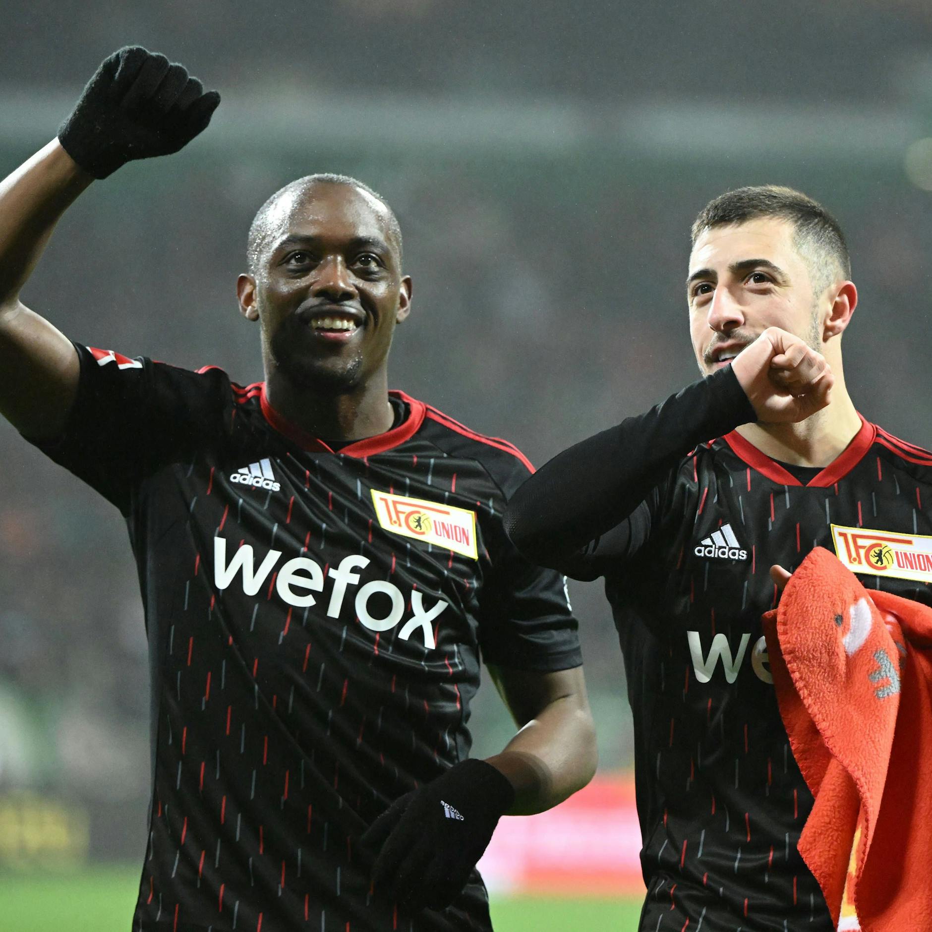 Hatten schon in Bremen ihren Spaß mit dem 1. FC Union: Jerome Rouissillon und Josip Juranovic (r.). 