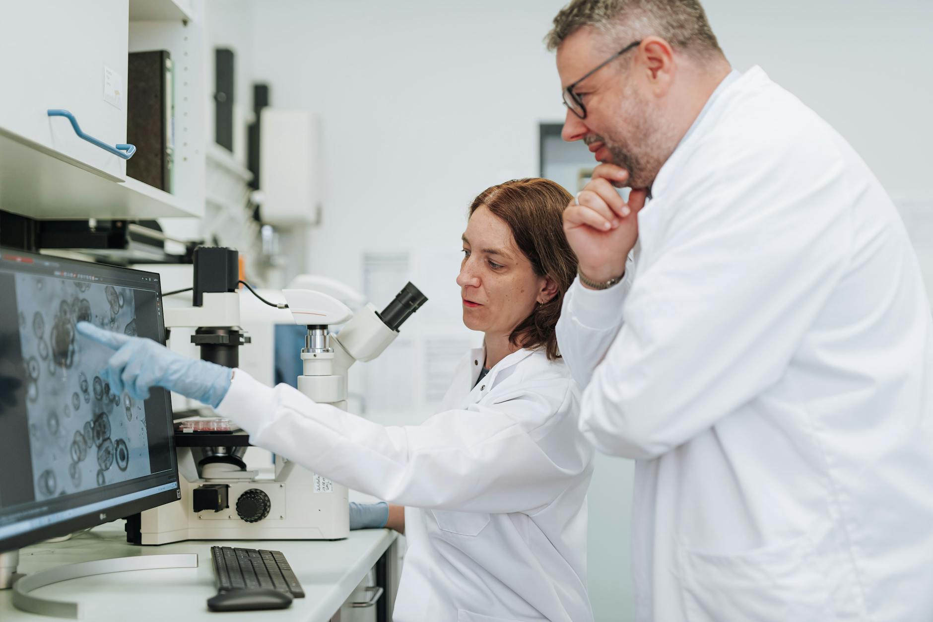 Forschung zu effektiver Krebstherapie: Dr. Christian Regenbrecht und eine Kollegin im Labor in Berlin-Buch.