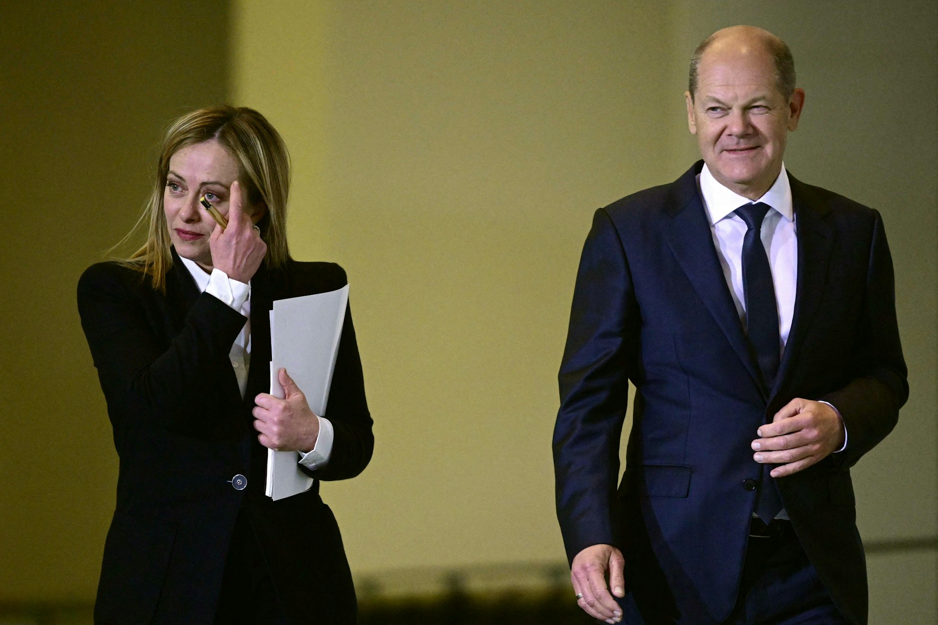 Die italienische Regierungschefin Georgia Meloni zu Besuch beim deutschen Kanzler Olaf Scholz. 