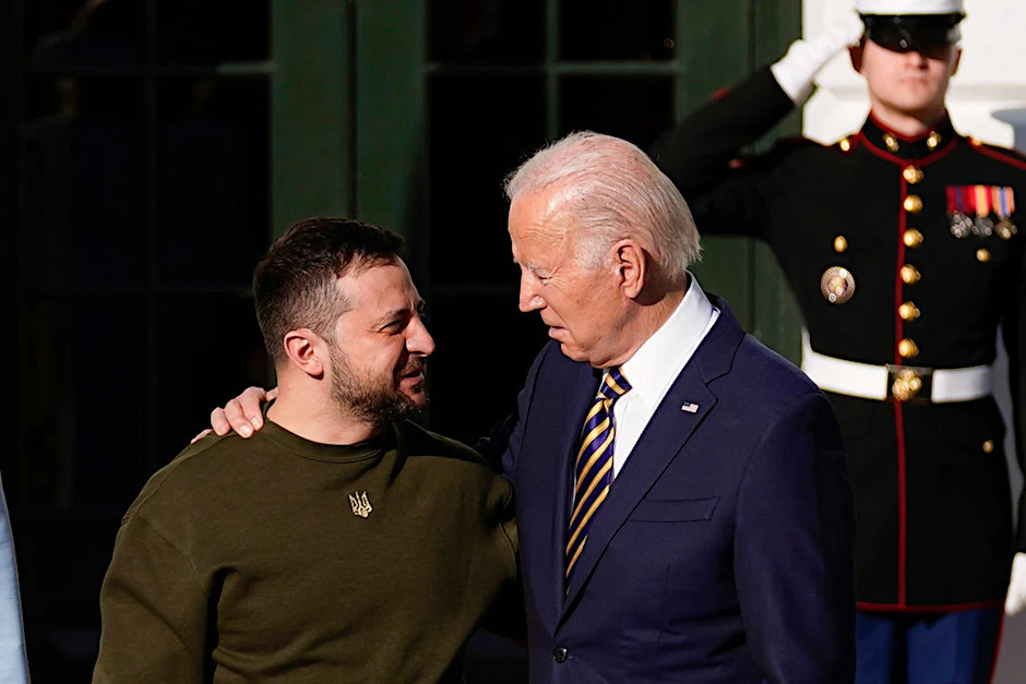US-Präsident Joe Biden mit Ukraines Präsident Wolodymyr Selenskyj im Weißen Haus, am 21. Dezember 2022.&nbsp;
