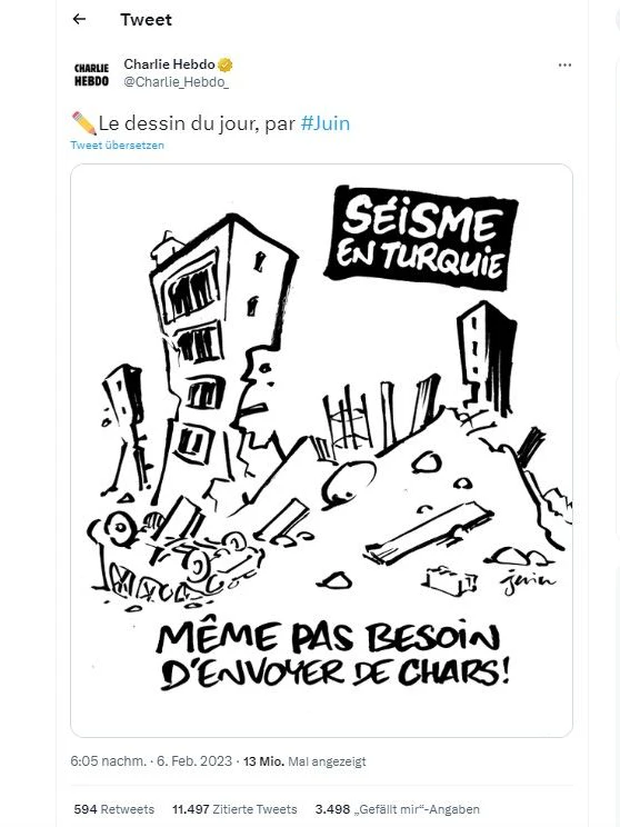Der Tweet mit der umstrittenen Karikatur von Charlie Hebdo