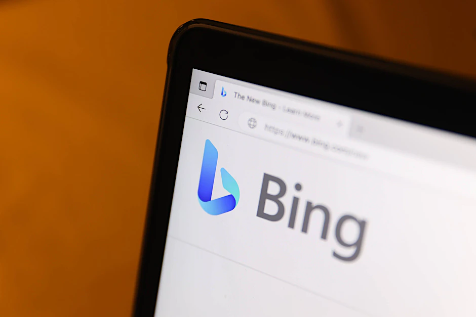 Die Bing-Suchmaschine auf einem Laptop-Bildschirm.