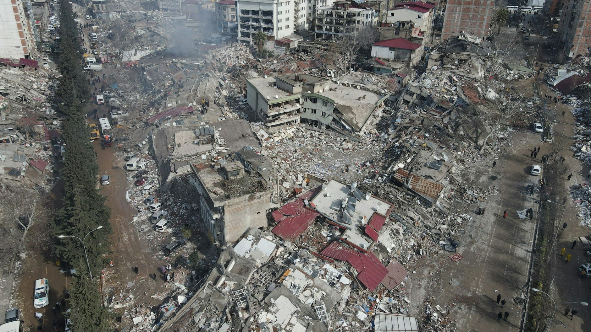 Die Luftaufnahme von Kahramanmaras zeigt das Ausmaß der Zerstörung.