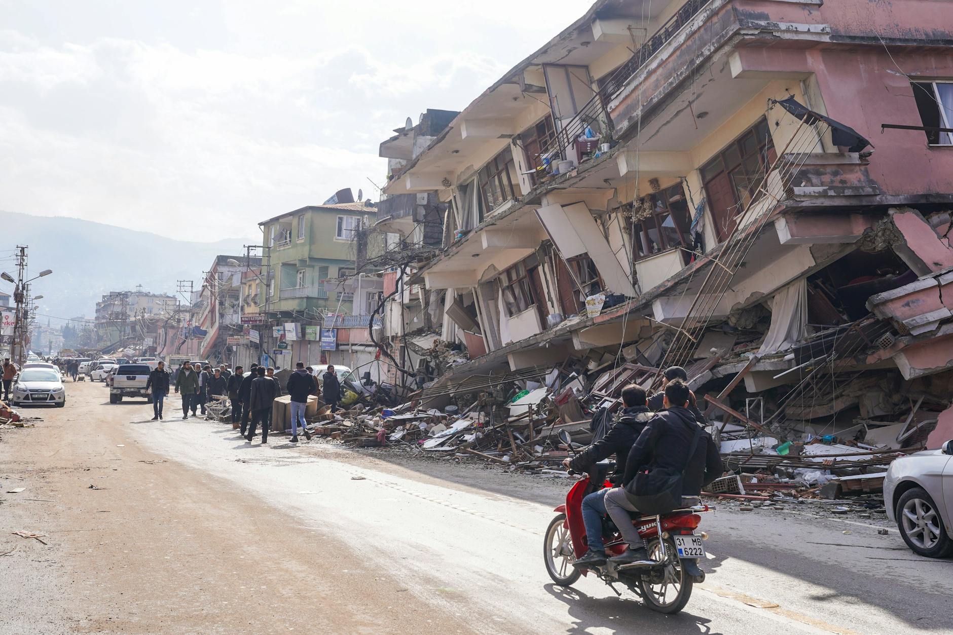 Antakya: Völlig zerstörtes Gebäude in der türkischen Erdbeben-Region.