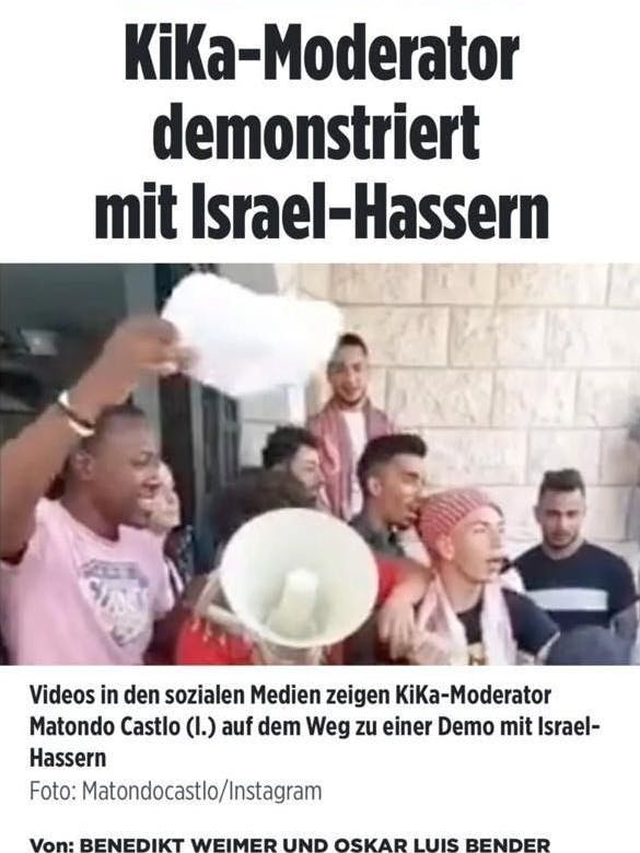 Screenshot des Bild-Zeitung-Berichts, das Matondo Castlo angeblich auf dem Weg zu einer Demo zeigen soll