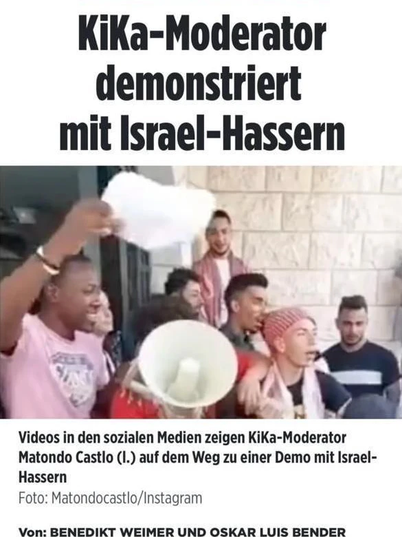 Screenshot des Bild-Zeitung-Berichts, das Matondo Castlo angeblich auf dem Weg zu einer Demo zeigen soll