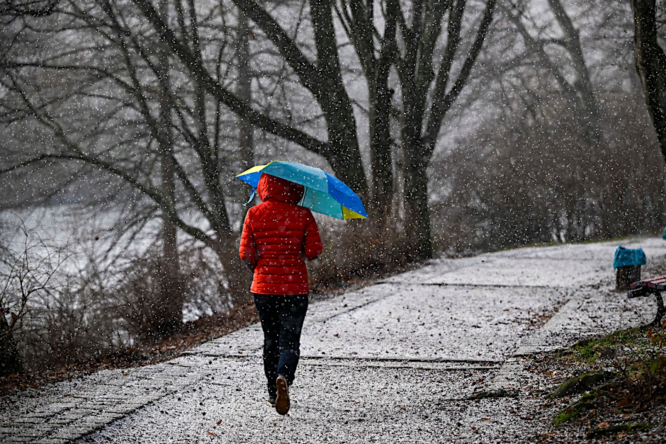 30. Januar, Volkspark Wilmersdorf: Wir Menschen mögen Hagelschauer nicht so sehr, für die Natur verwandeln sich die Eiskörner in wohltuendes Nass.
