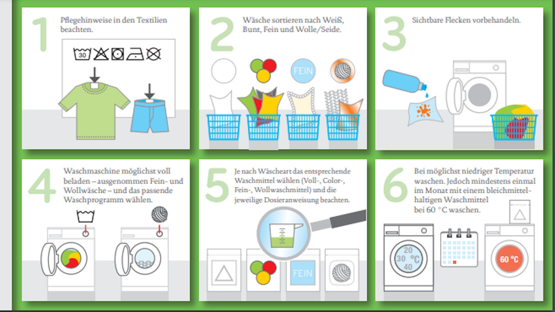 Die sechs goldenen Regeln zum Wäschewaschen.