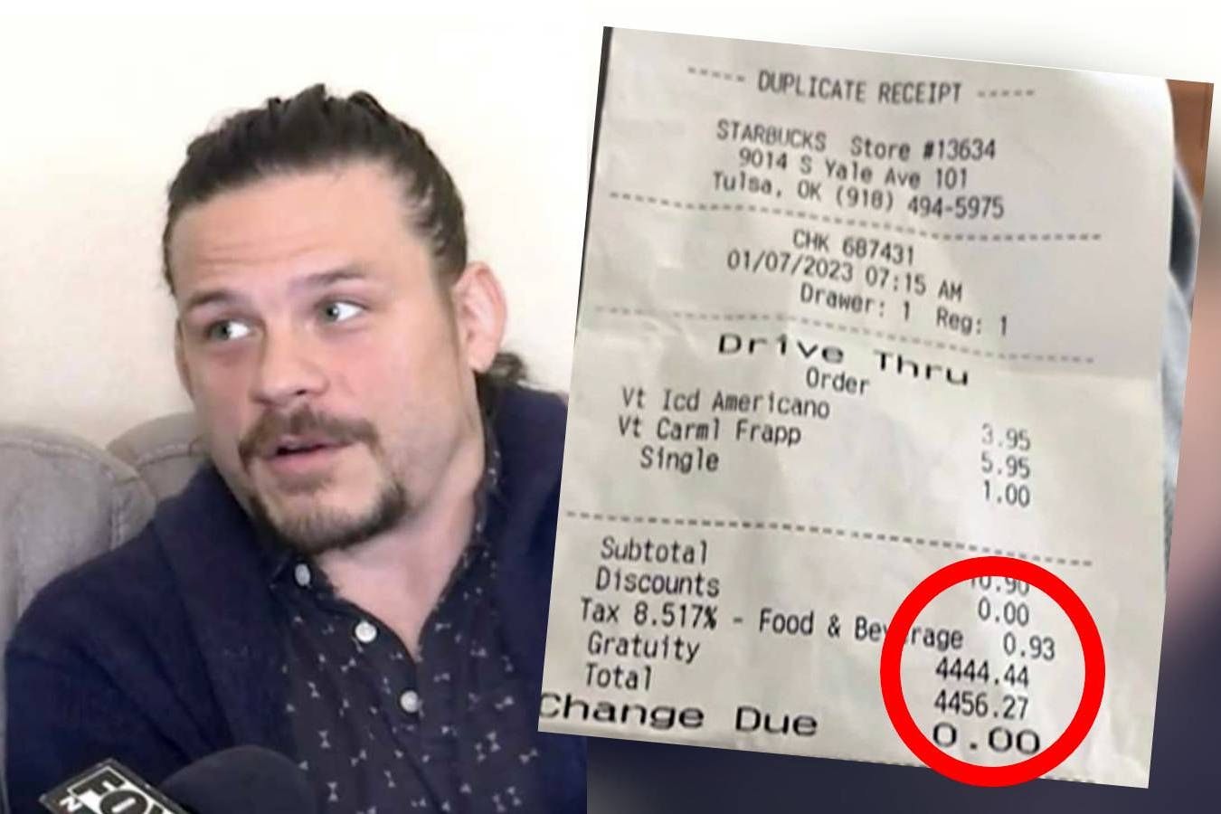 Der Beweis: Bei Starbucks wurden 4444,44 Dollar Trinkgeld abgebucht.