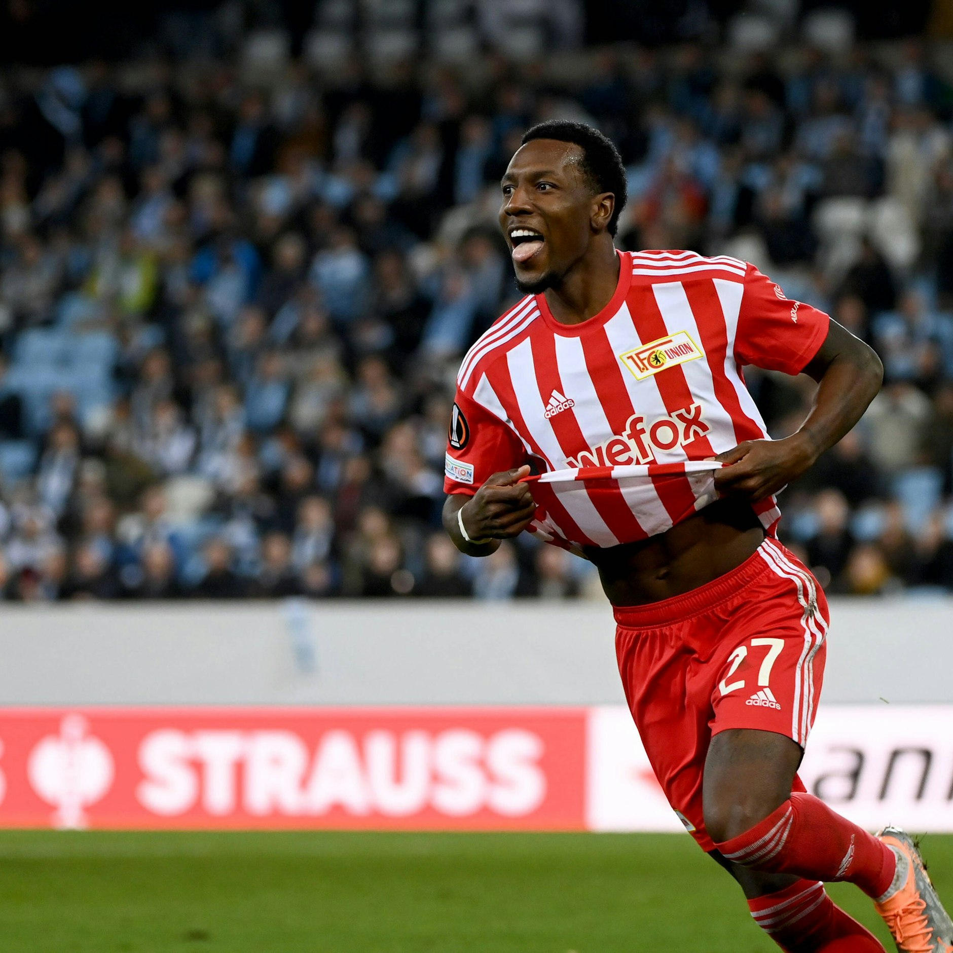 Sherlado Becker vom 1. FC Union Berlin jubelt nach seinem Tor in der Europa League bei Malmö FF.