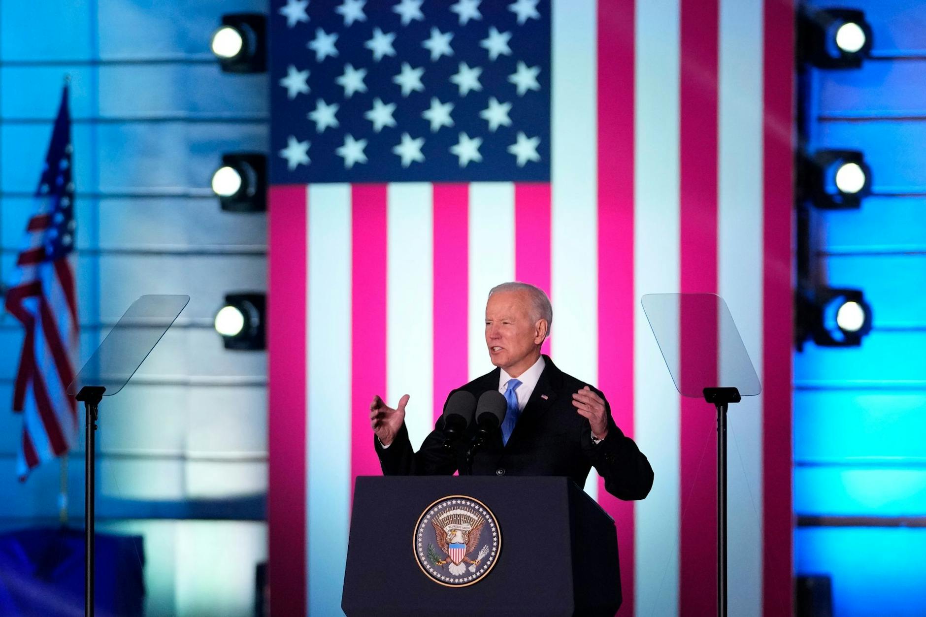 US-Präsident Joe Biden hielt bereits im März 2022 eine Rede im Warschauer Königsschloss. Am Dienstag tut er es noch einmal.