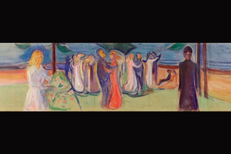 Werk mit wechselhafter Geschichte: Edvard Munchs mehr als vier Meter breites Panorama „Tanz am Strand“ von 1906, einst Hauptteil des „Reinhardt-Frieses“ im Deutschen Theater Berlin.
