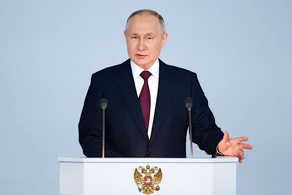 Der russische Präsident Wladimir Putin ist während seiner Rede zur Lage der Nation&nbsp;