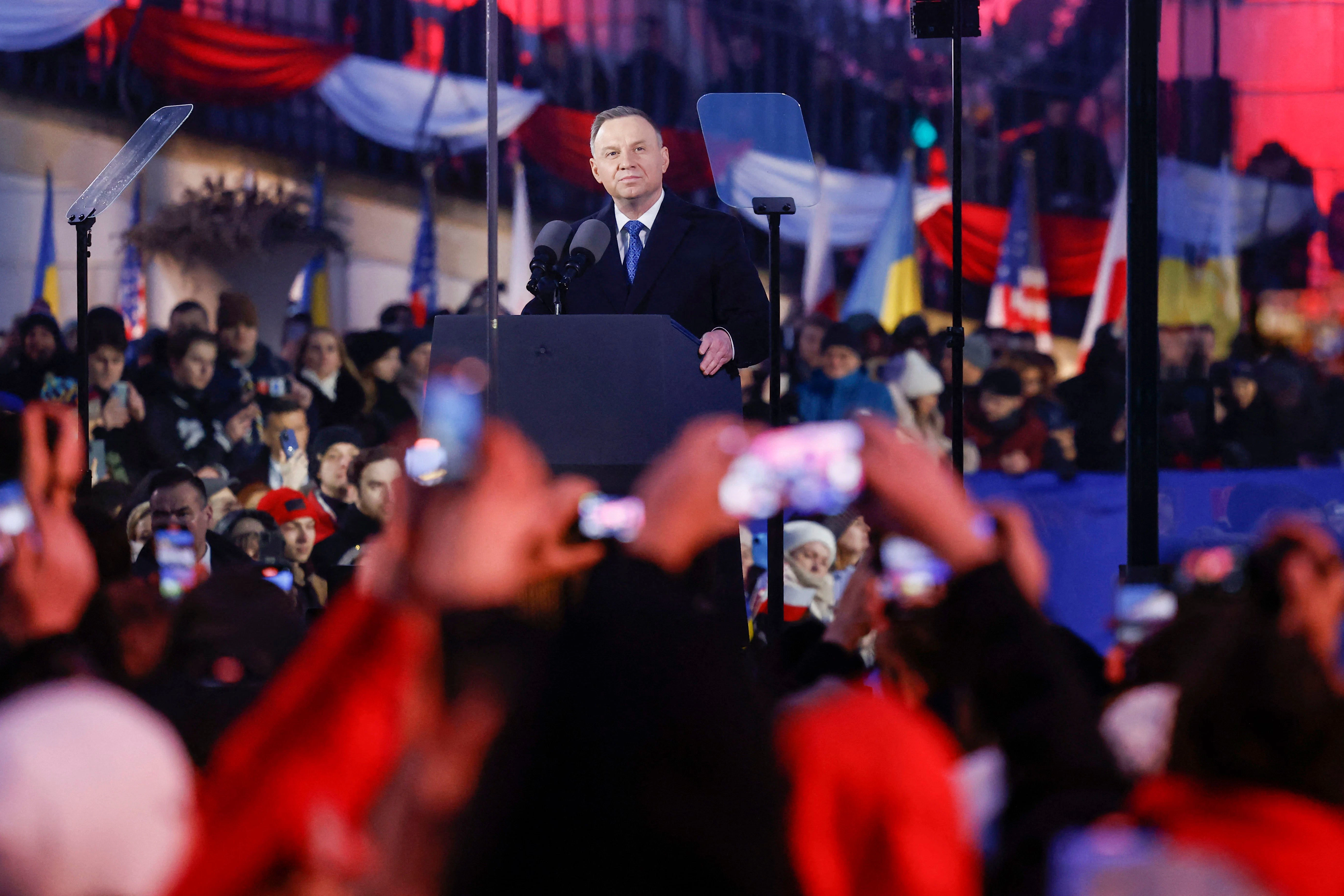 Polens Präsident Andrzej Duda während seiner Rede&nbsp;