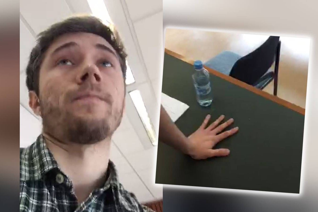 Klimaaktivist Henning Jeschke hat sich im Klimakleber-Prozess am Tisch festgeleimt.